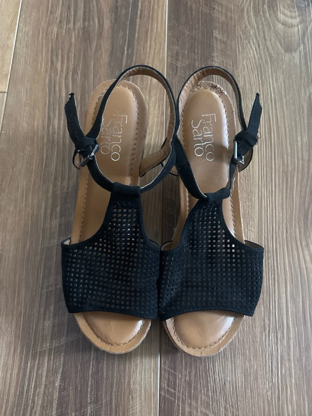 Franco Sarto Black Cork Wedge Sandals